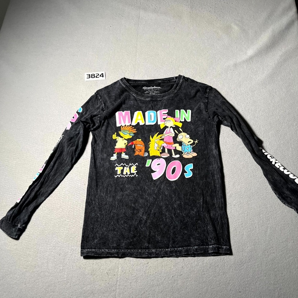 Nickelodeon Shirt Mens Small Gray Made In‎ The 90s Graphic Acid Wash Long Sleeve